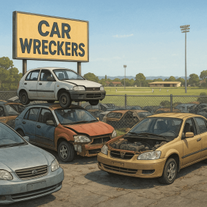 Car wreckers near the Keilor East Cricket Ground, VIC 3033